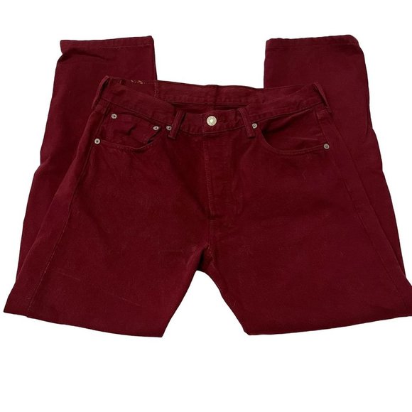 Levi 501 Button Fly Denim Jeans - Red Burgundy - 32 x 30